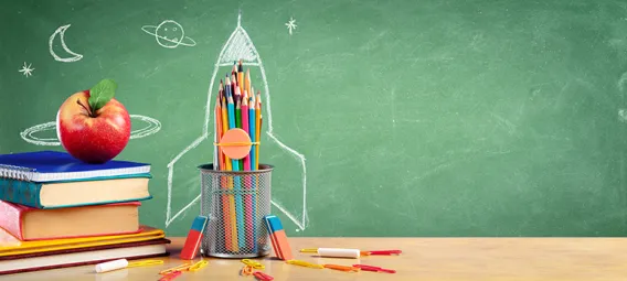 Back To School - Books And Pencils With Rocket Sketch