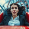 Professional Woman Balancing Work and Adventure on Rollercoaster